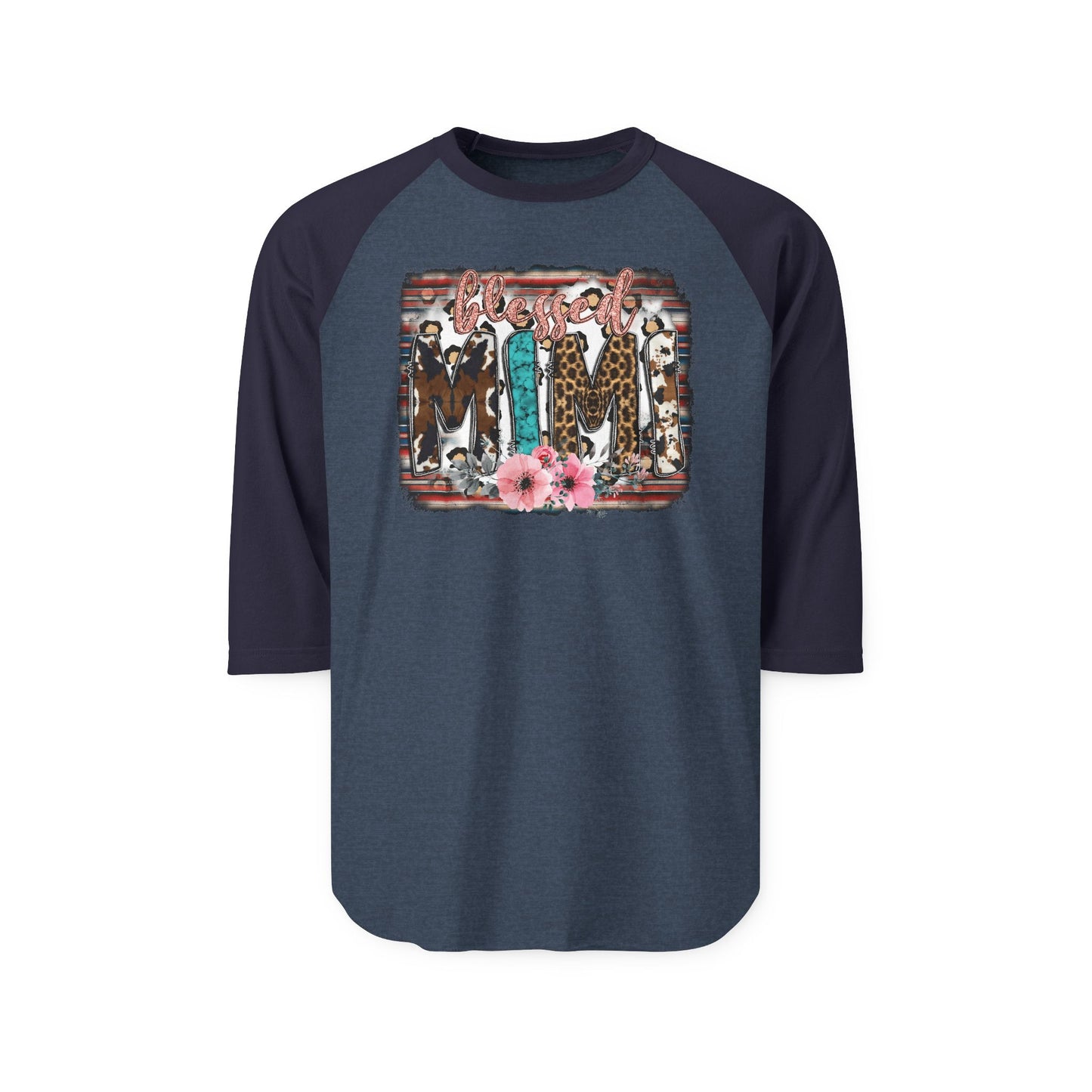 Cowgirl Trio Raglan Shirt - Western Cowgirl Leopard & Floral Graphic 3/4 Sleeve