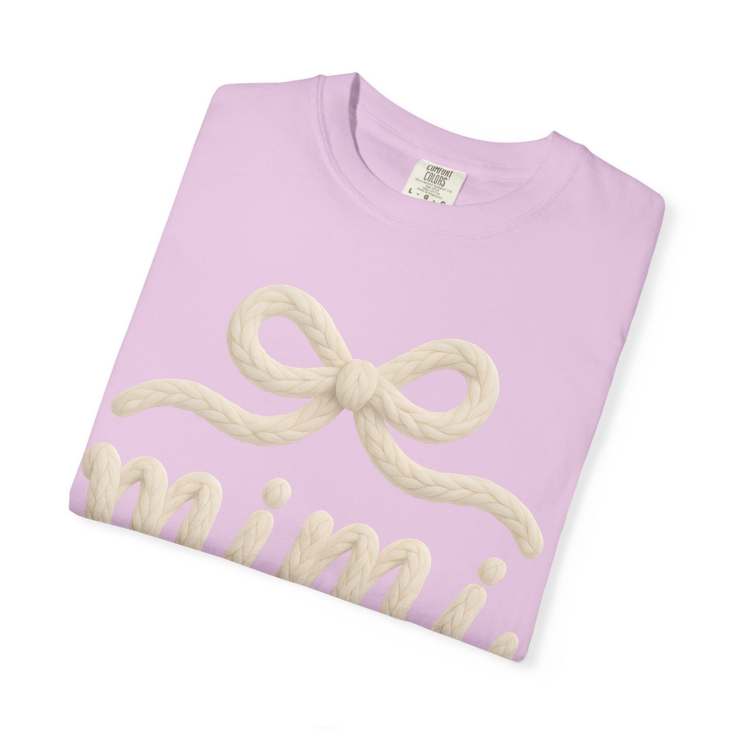 Mimi Bow Script T-Shirt — Soft Cream Knit Lettering Gift Tee