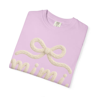 Mimi Bow Script T-Shirt — Soft Cream Knit Lettering Gift Tee