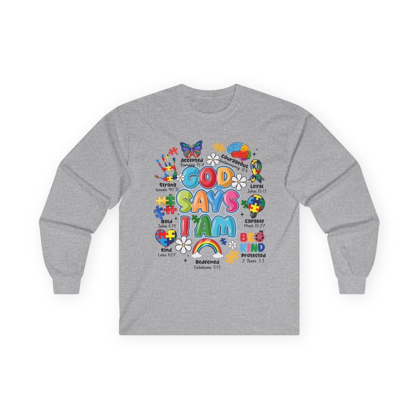 God Says I Am Long Sleeve Tee — Positive Christian Kids Faith Shirt
