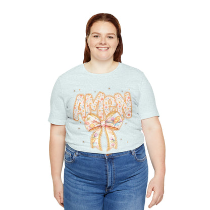 Amen Floral Bow T‑Shirt — Pastel Faith Graphic Tee