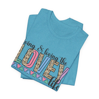 Living & Loving the LOVE Life T-Shirt — Colorful Leopard Print Hearts Tee