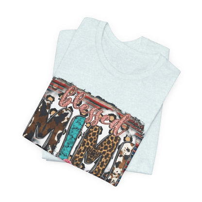 Mama Leopard & Western Floral T-Shirt — 'Mama' Graphic Tee with Cowhide, Turquoise & Pink Flowers