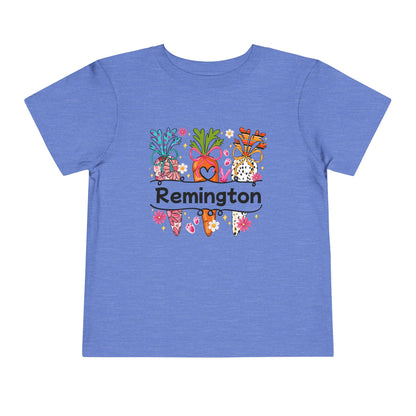 Personalized Toddler Tee — Colorful Easter Carrot Gnome Name Shirt (Remington)