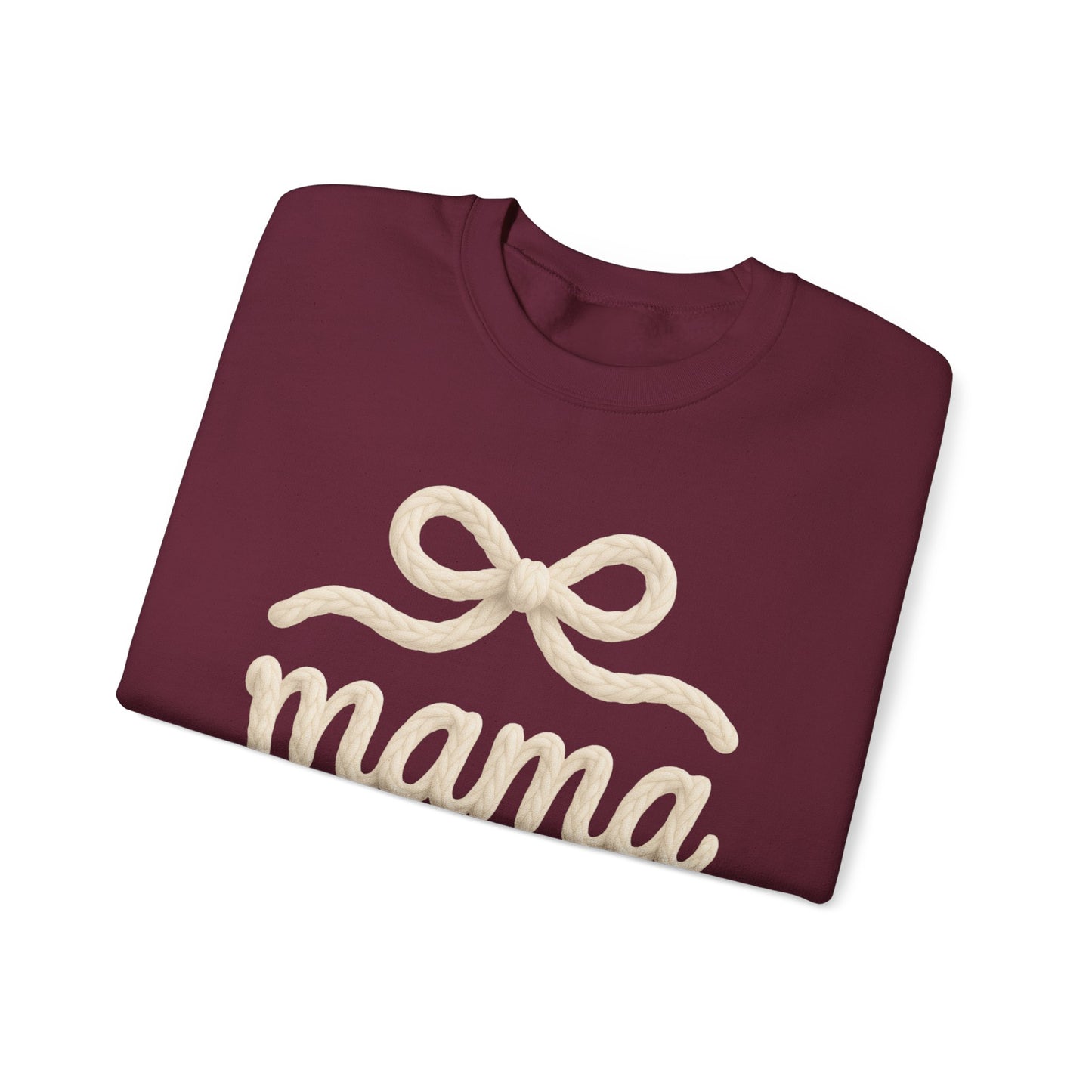 Mama Rope Bow Sweatshirt — Cozy White "mama" Crewneck for New & Expecting Moms