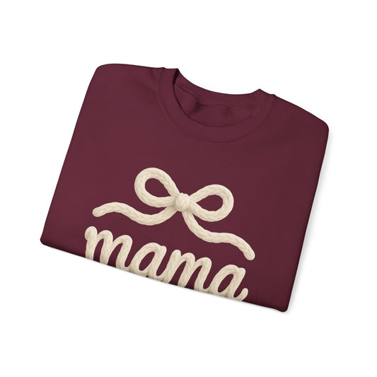 Mama Rope Bow Sweatshirt — Cozy White "mama" Crewneck for New & Expecting Moms