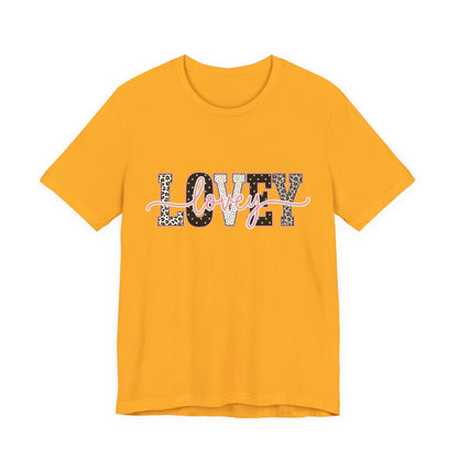Lovey Mom T-Shirt — 'Lovely' Script Over 'MOM' Leopard Print Tee