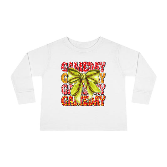 Gameday Toddler Long Sleeve Tee – Cheer Bow Football Fan Shirt