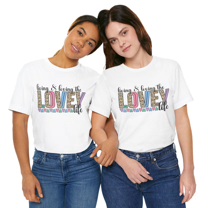 Living & Loving the LOVE Life T-Shirt — Colorful Leopard Print Hearts Tee