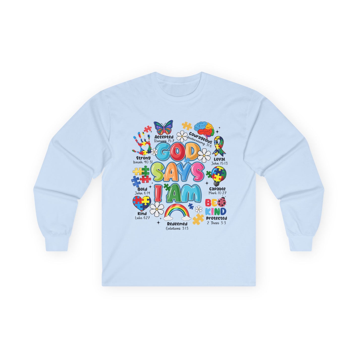 God Says I Am Long Sleeve Tee — Positive Christian Kids Faith Shirt