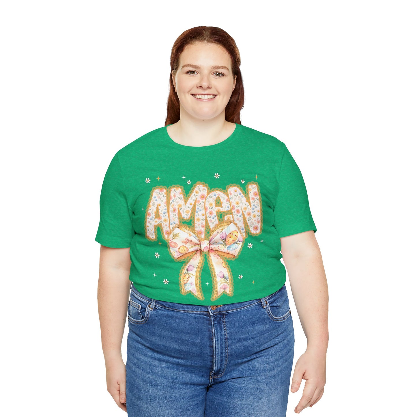 Amen Floral Bow T‑Shirt — Pastel Faith Graphic Tee