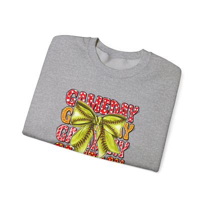 Crewneck Sweatshirt — Candy Cane Bow Graphic Holiday Pullover