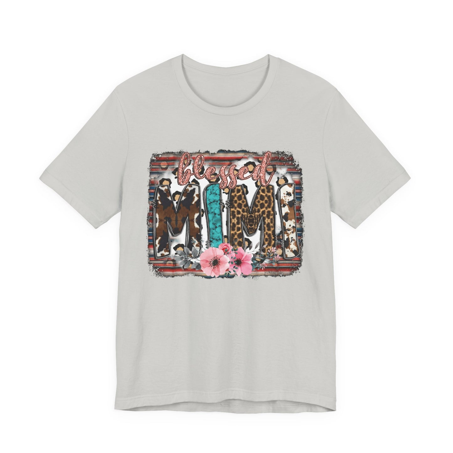 Mama Leopard & Western Floral T-Shirt — 'Mama' Graphic Tee with Cowhide, Turquoise & Pink Flowers