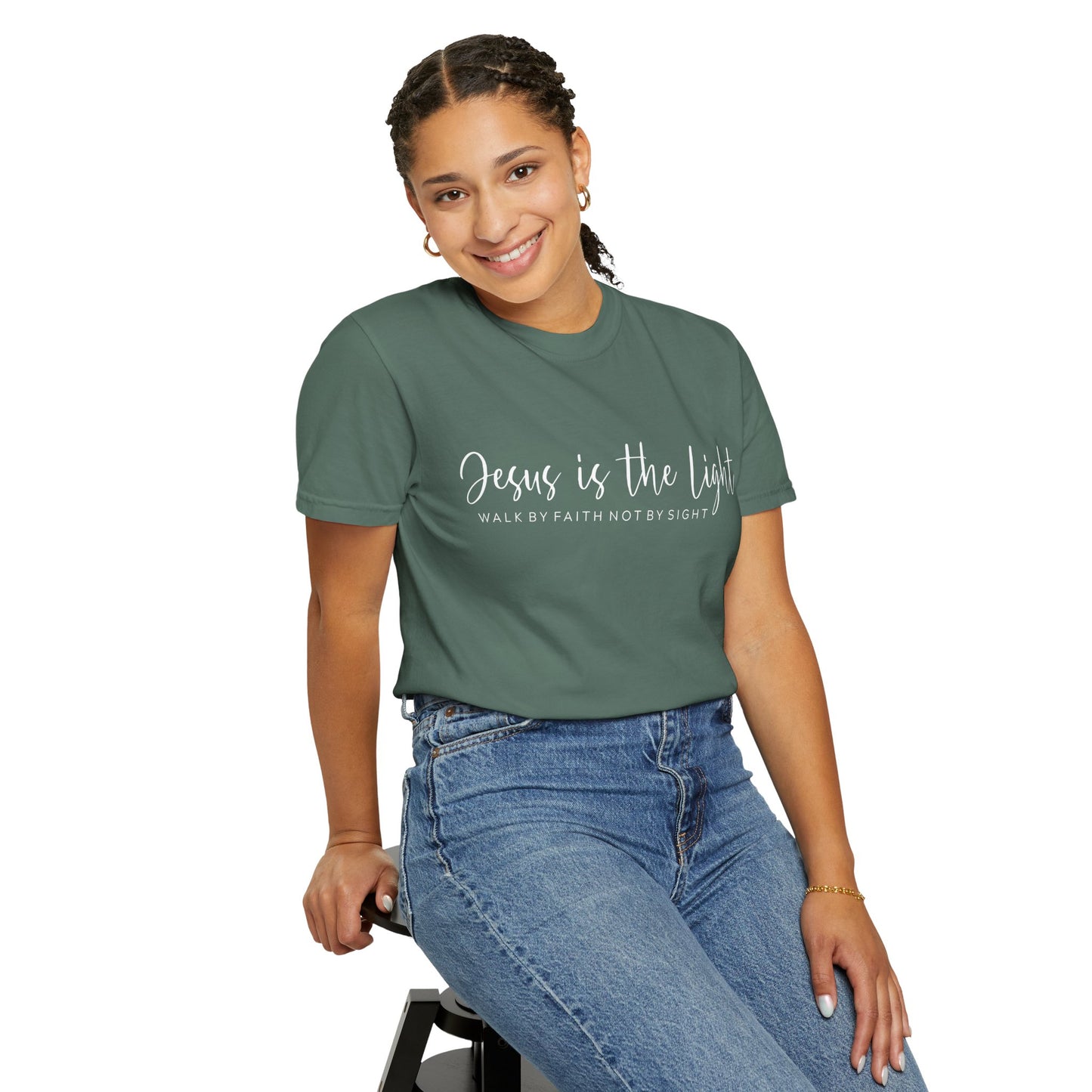 Jesus Is the Light T-Shirt — "Walk by Faith Not by Sight" Christian Tee- comfort colors