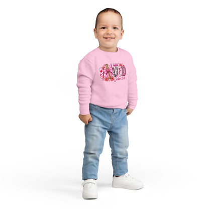 Toddler Sweatshirt - "I Am Loved" John 3:16 Pink Cross Faith Pullover