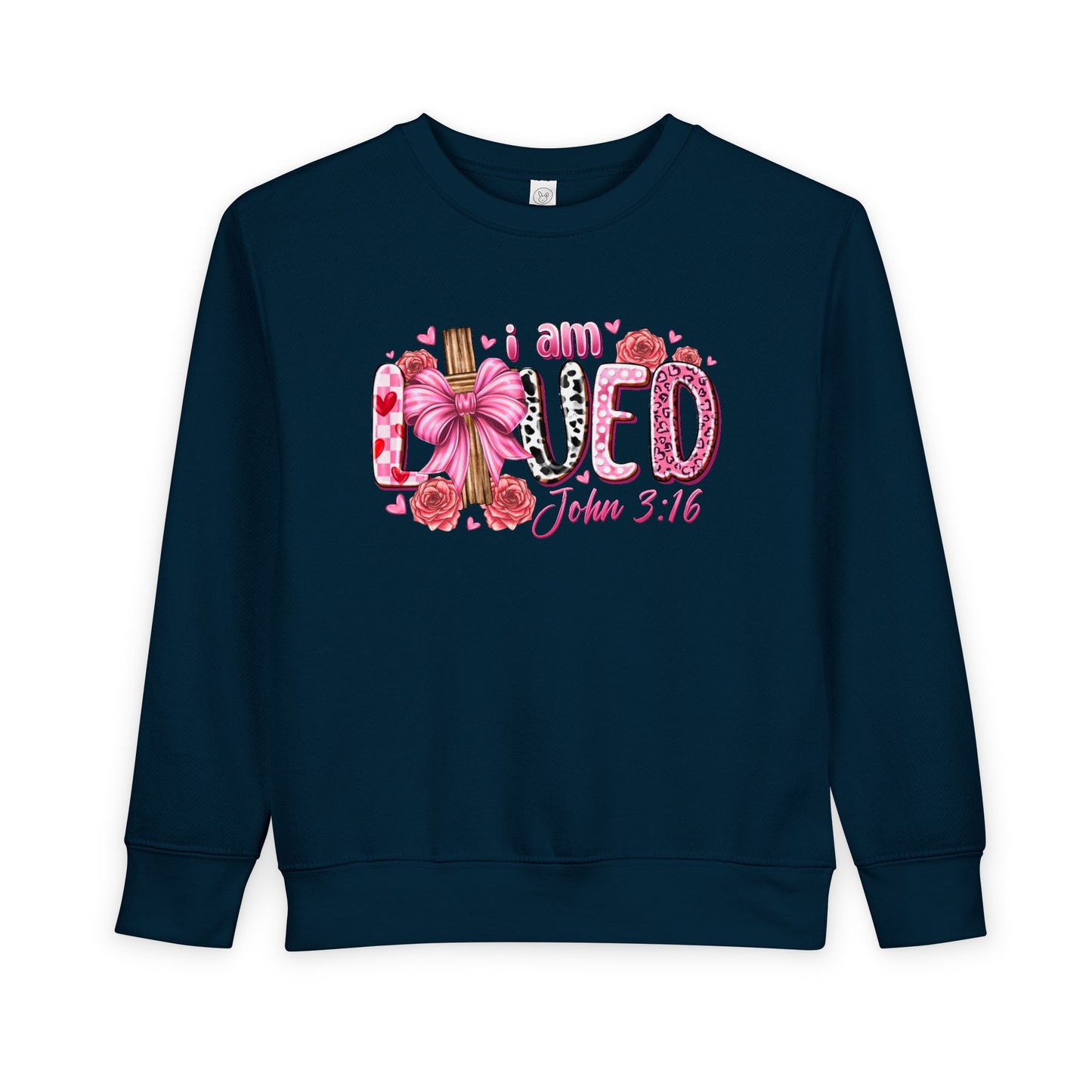 Toddler Sweatshirt - "I Am Loved" John 3:16 Pink Cross Faith Pullover