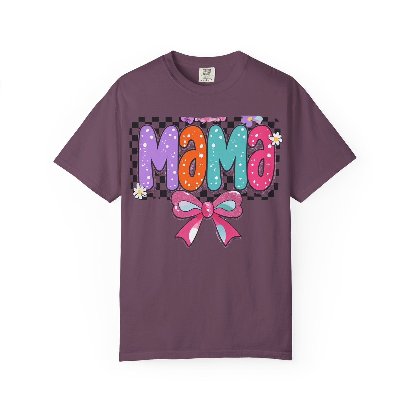 Mama Graphic T-Shirt — Colorful Retro Bow Design- COMFORT COLORS