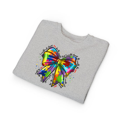 Rainbow Bow Toddler Sweatshirt — Colorful Tie-Dye Bow Graphic for Kids