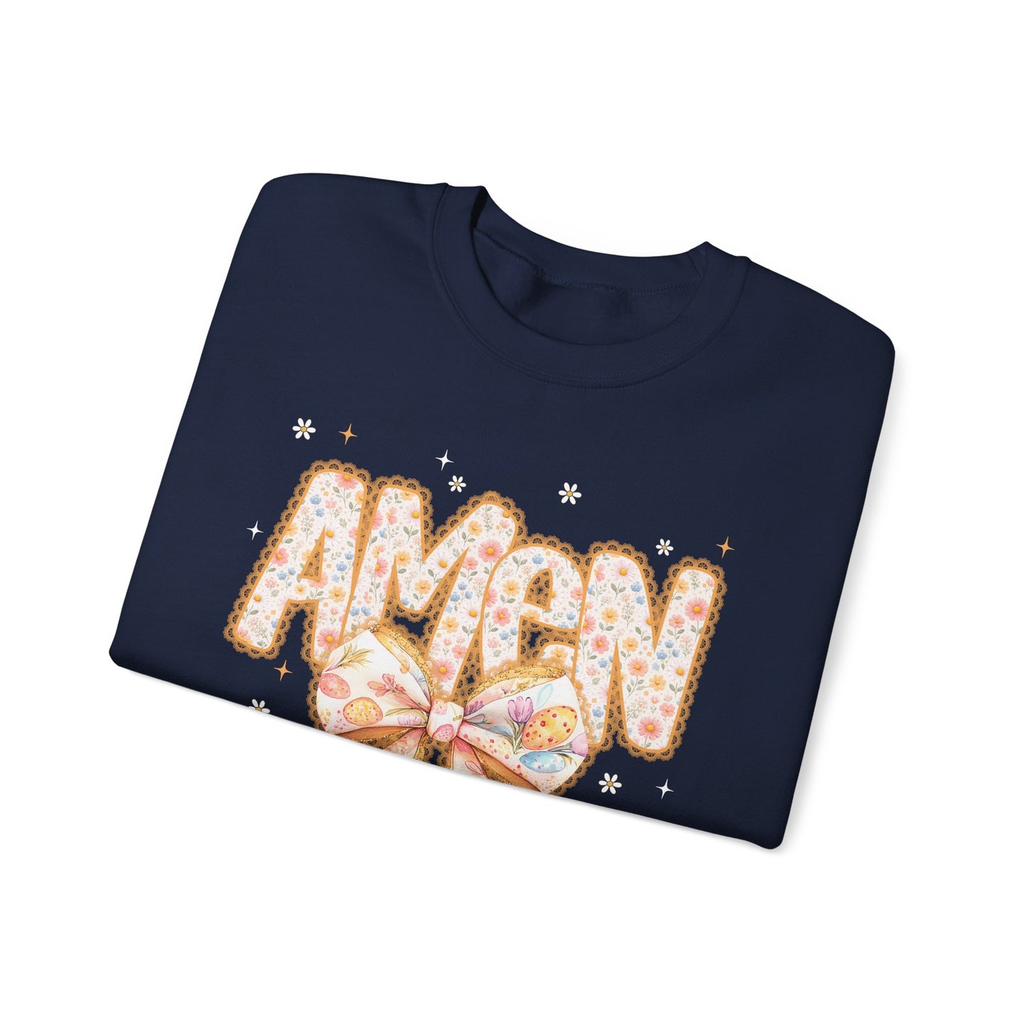 Crewneck Sweatshirt — 'AMAW' Pastel Bow Glitter Graphic