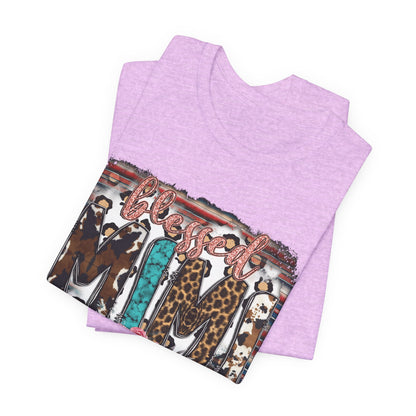 Mama Leopard & Western Floral T-Shirt — 'Mama' Graphic Tee with Cowhide, Turquoise & Pink Flowers
