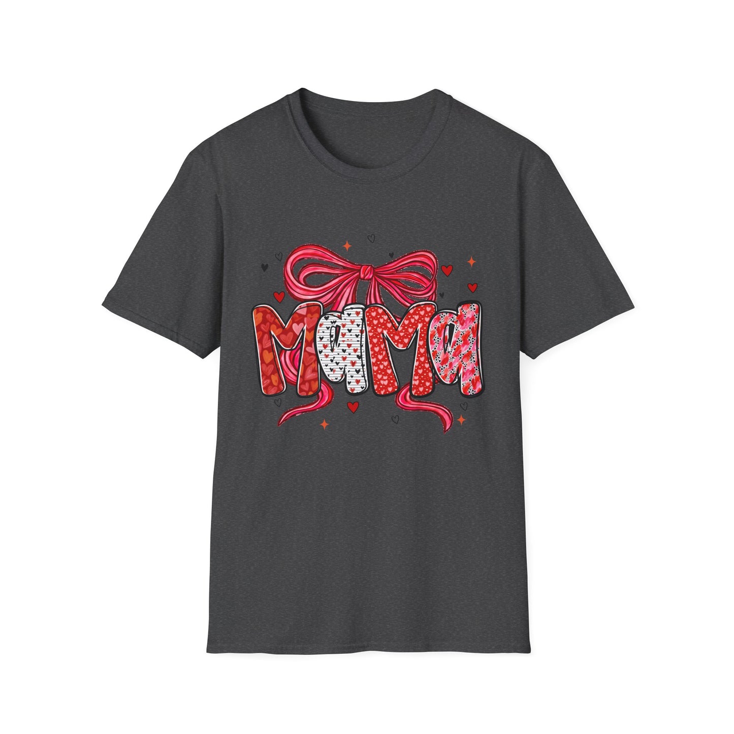 Mama Heart Graphic T-Shirt — Cute Floral ‘MAMA’ Design with Ribbon (Mother’s Day Gift)