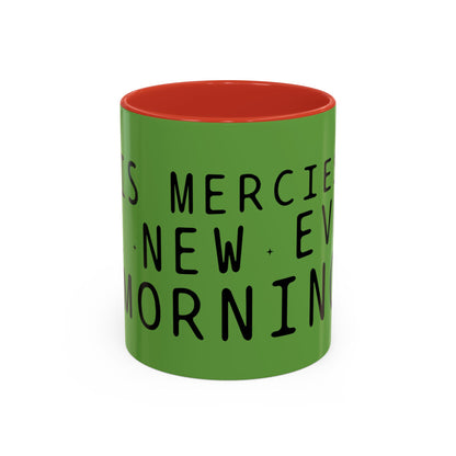 Green Accent Coffee Mug — "New Mercies Every Morning" Inspirational Tea & Coffee Cup