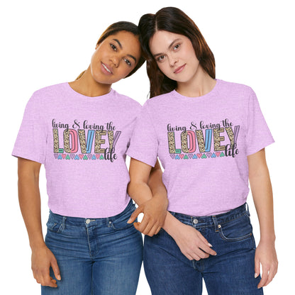 Living & Loving the LOVE Life T-Shirt — Colorful Leopard Print Hearts Tee