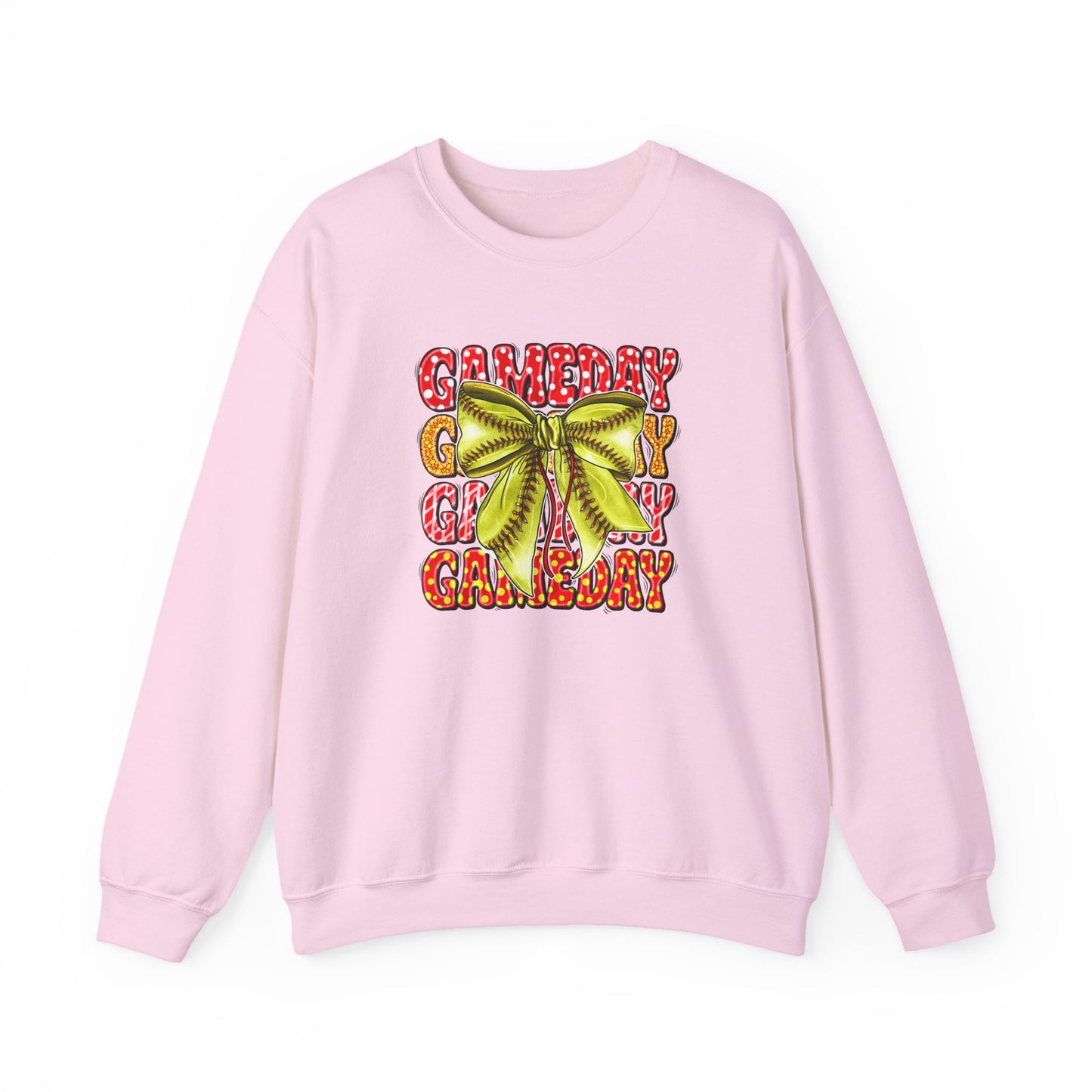 Crewneck Sweatshirt — Candy Cane Bow Graphic Holiday Pullover