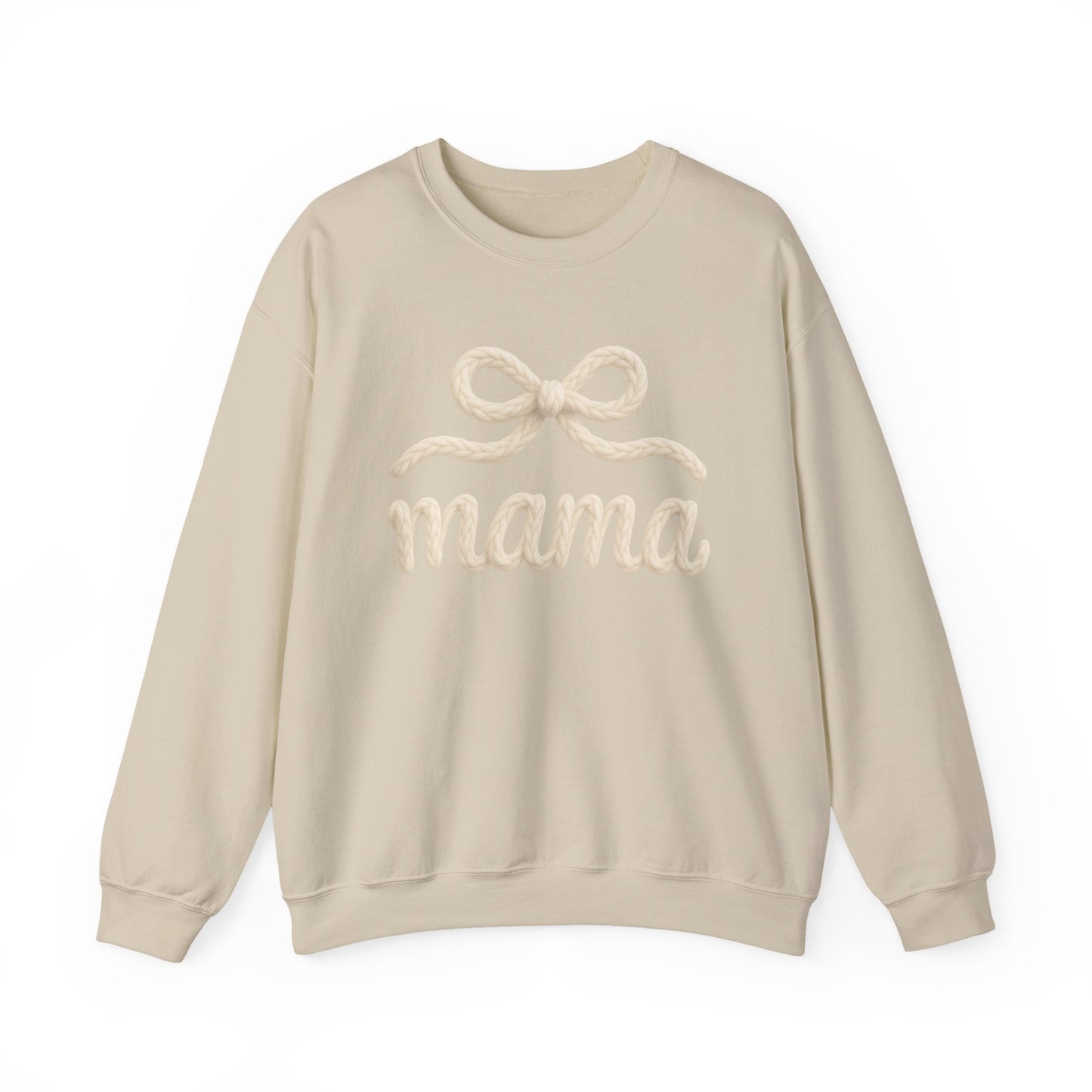 Mama Rope Bow Sweatshirt — Cozy White "mama" Crewneck for New & Expecting Moms