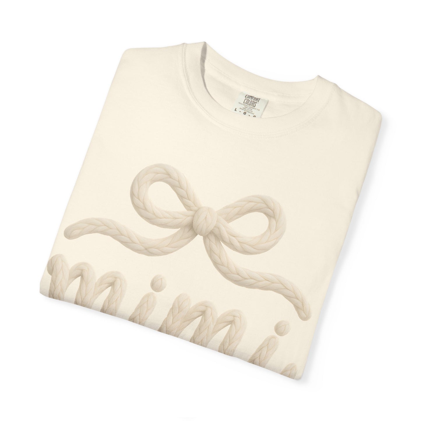 Mimi Bow Script T-Shirt — Soft Cream Knit Lettering Gift Tee