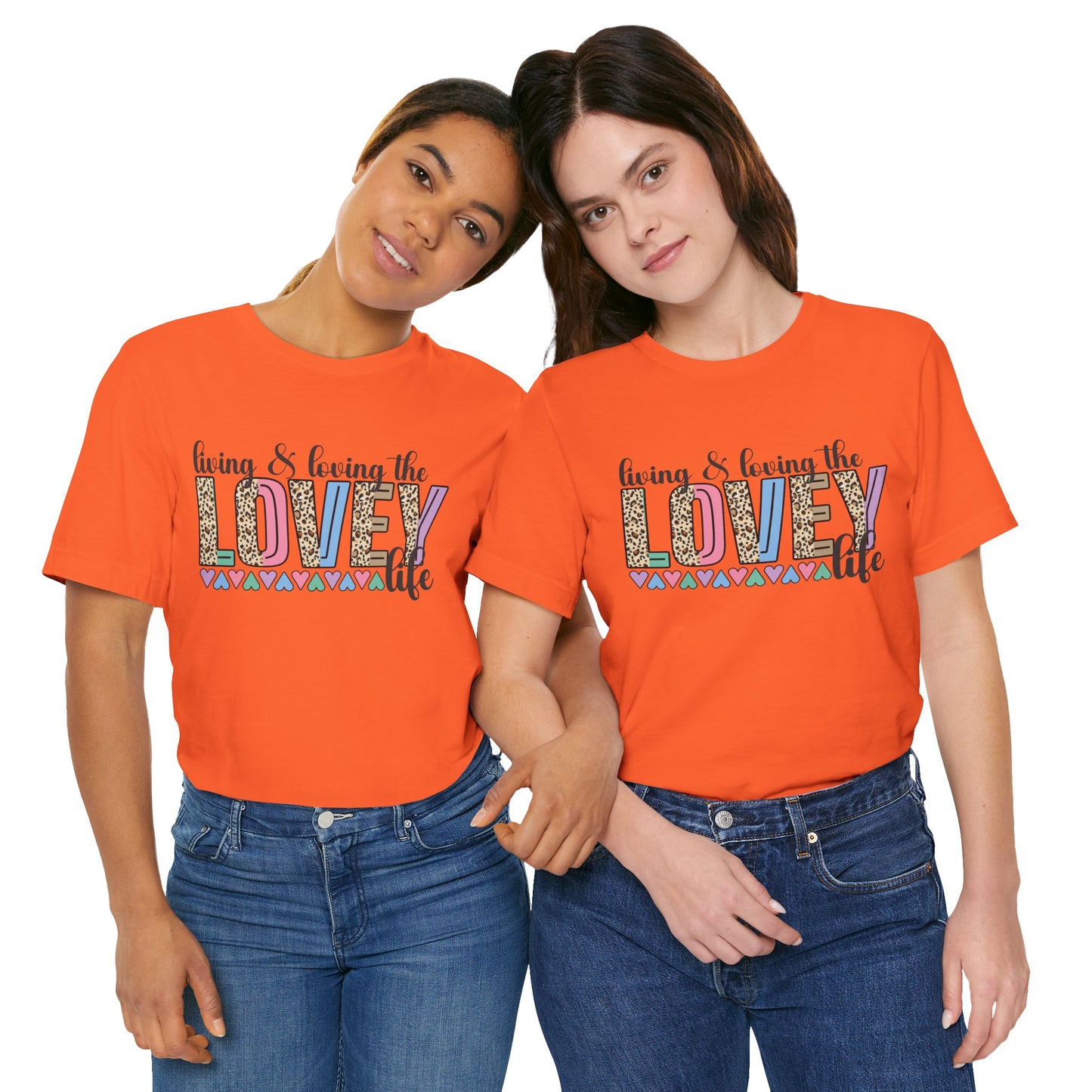 Living & Loving the LOVE Life T-Shirt — Colorful Leopard Print Hearts Tee