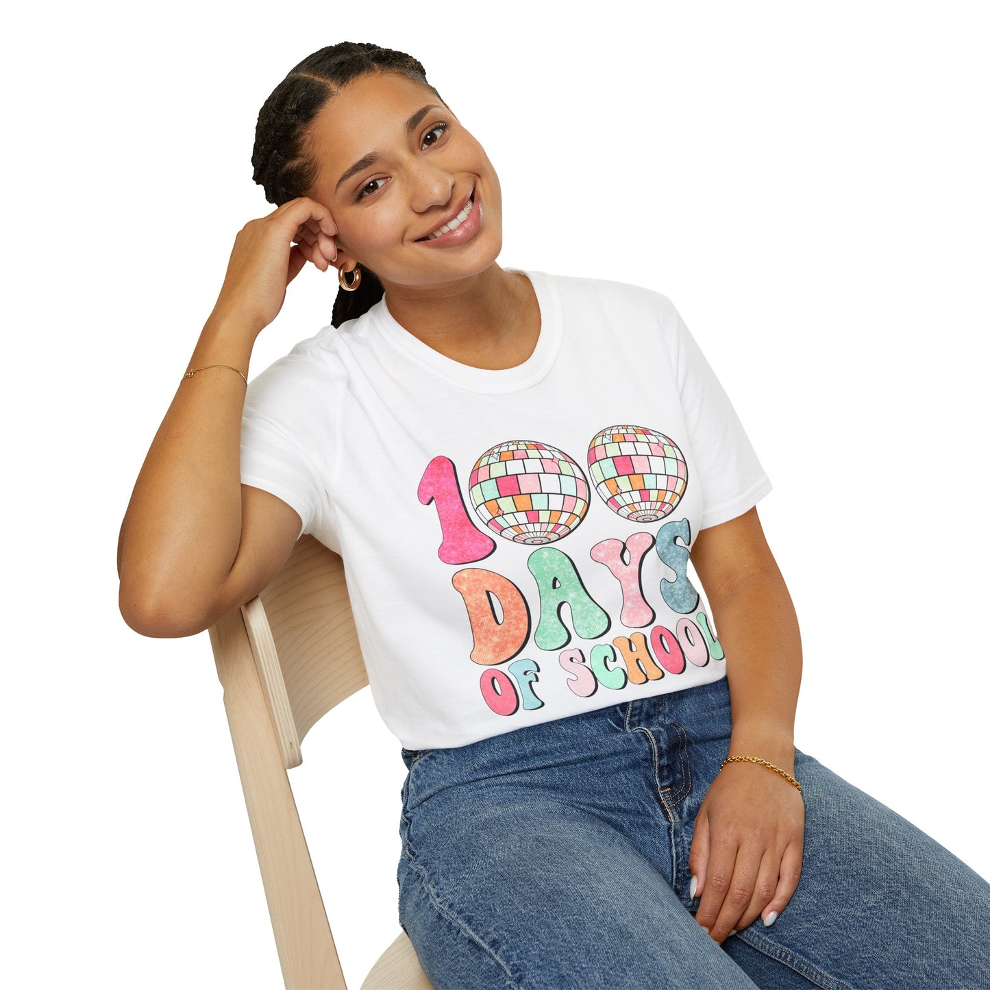 100 Days of School T-Shirt — Colorful Retro Disco Celebration Tee for Students & Teachers