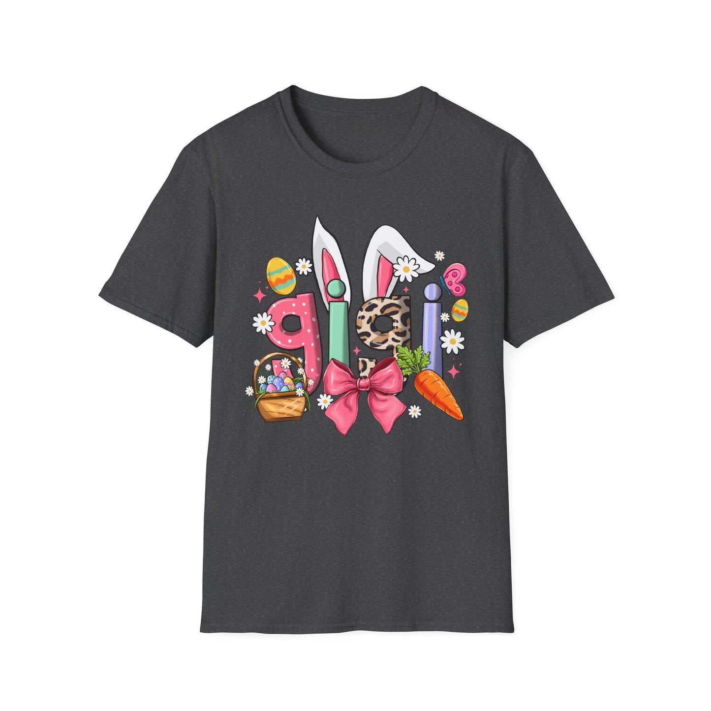 Easter Girl Bunny Tee – Floral Eggs, Carrot & Pink Bow Graphic T-Shirt