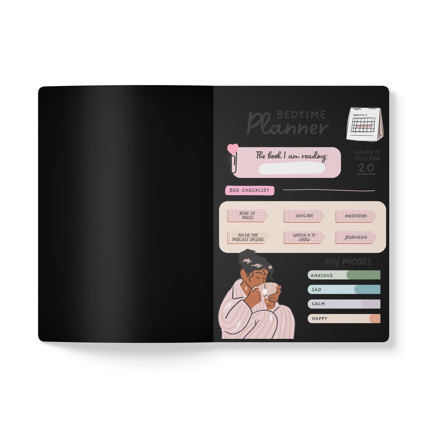 Bedtime Planner Softcover Journal — Floral Blocks Sleep Routine Notebook