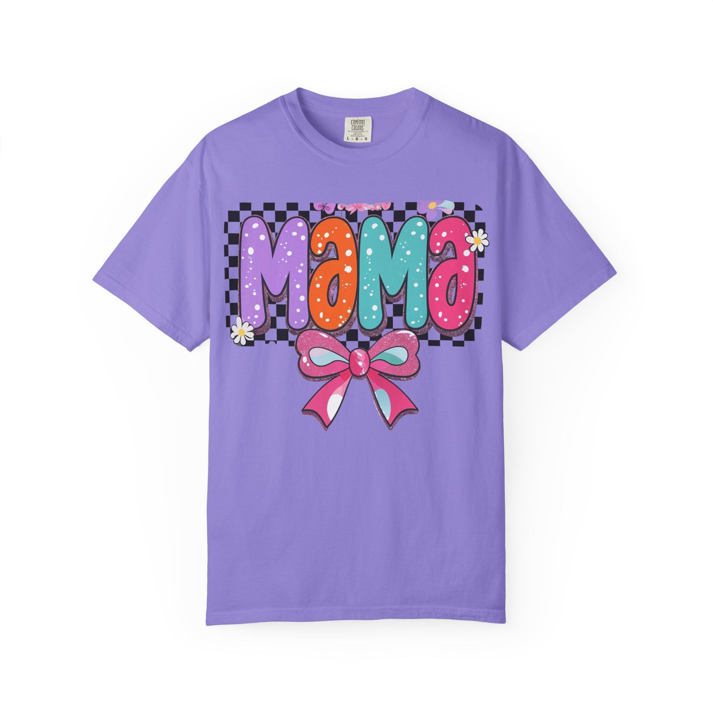 Mama Graphic T-Shirt — Colorful Retro Bow Design- COMFORT COLORS