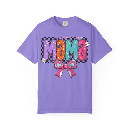 Mama Graphic T-Shirt — Colorful Retro Bow Design- COMFORT COLORS