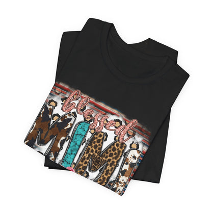 Mama Leopard & Western Floral T-Shirt — 'Mama' Graphic Tee with Cowhide, Turquoise & Pink Flowers