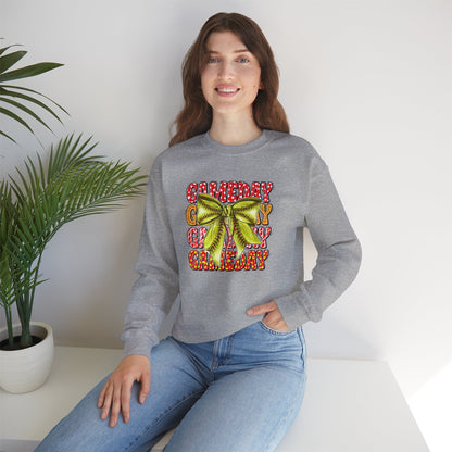 Crewneck Sweatshirt — Candy Cane Bow Graphic Holiday Pullover
