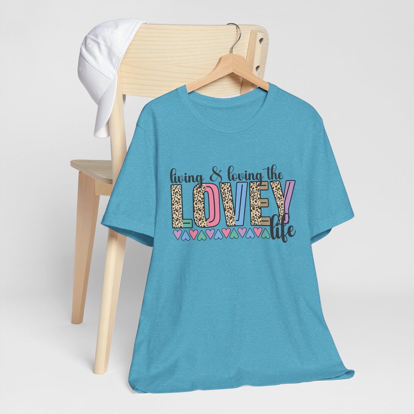Living & Loving the LOVE Life T-Shirt — Colorful Leopard Print Hearts Tee