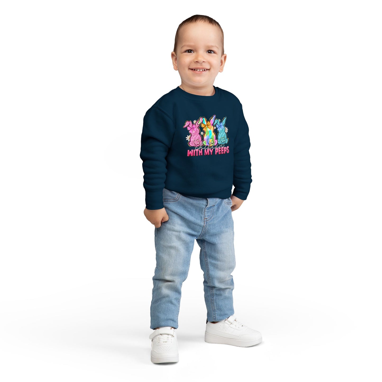 Toddler Sweatshirt - "With My Peeps" Colorful Easter Bunny Crewneck