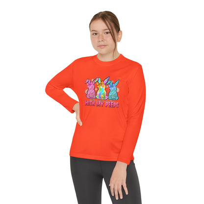 Youth Long Sleeve Tee — "With My Peeps" Colorful Easter Bunny Graphic