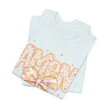 Amen Floral Bow T‑Shirt — Pastel Faith Graphic Tee