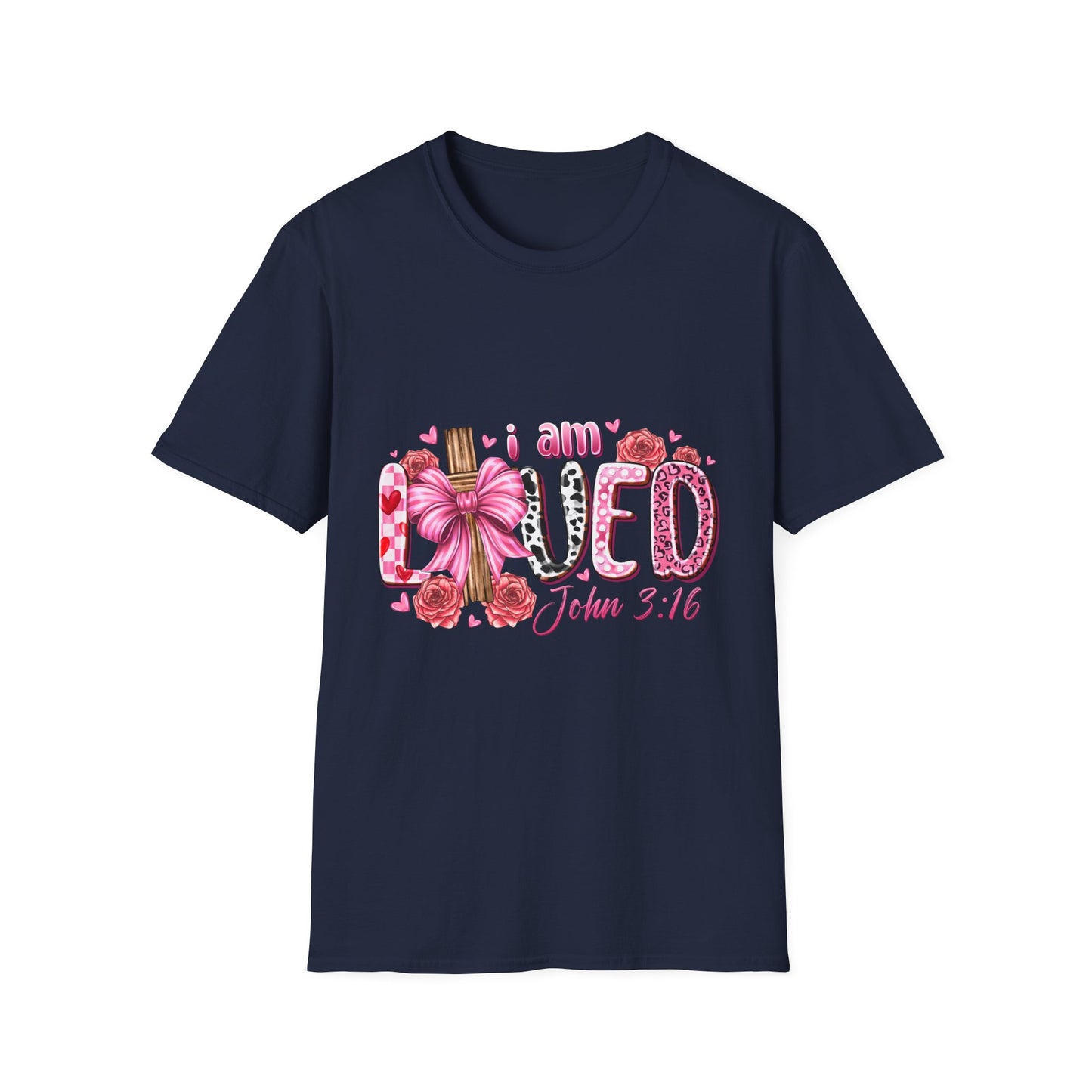 I Am Loved John 3:16 T-Shirt — Pink Floral Christian Faith Tee