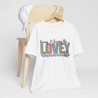 Living & Loving the LOVE Life T-Shirt — Colorful Leopard Print Hearts Tee