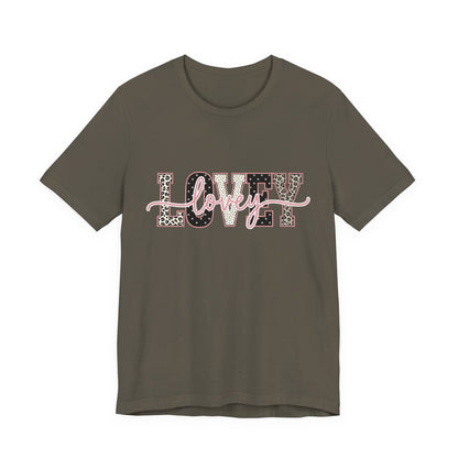 Lovey Mom T-Shirt — 'Lovely' Script Over 'MOM' Leopard Print Tee