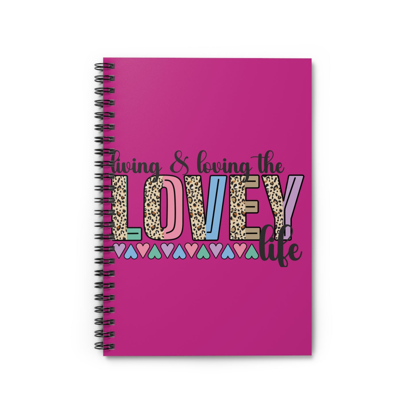 Lovely Life Spiral Notebook — Ruled Pink Journal with Bold Leopard & Heart Design
