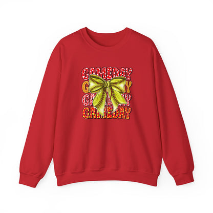 Crewneck Sweatshirt — Candy Cane Bow Graphic Holiday Pullover