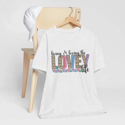 Living & Loving the LOVE Life T-Shirt — Colorful Leopard Print Hearts Tee