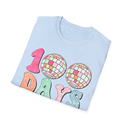 100 Days of School T-Shirt — Colorful Retro Disco Celebration Tee for Students & Teachers