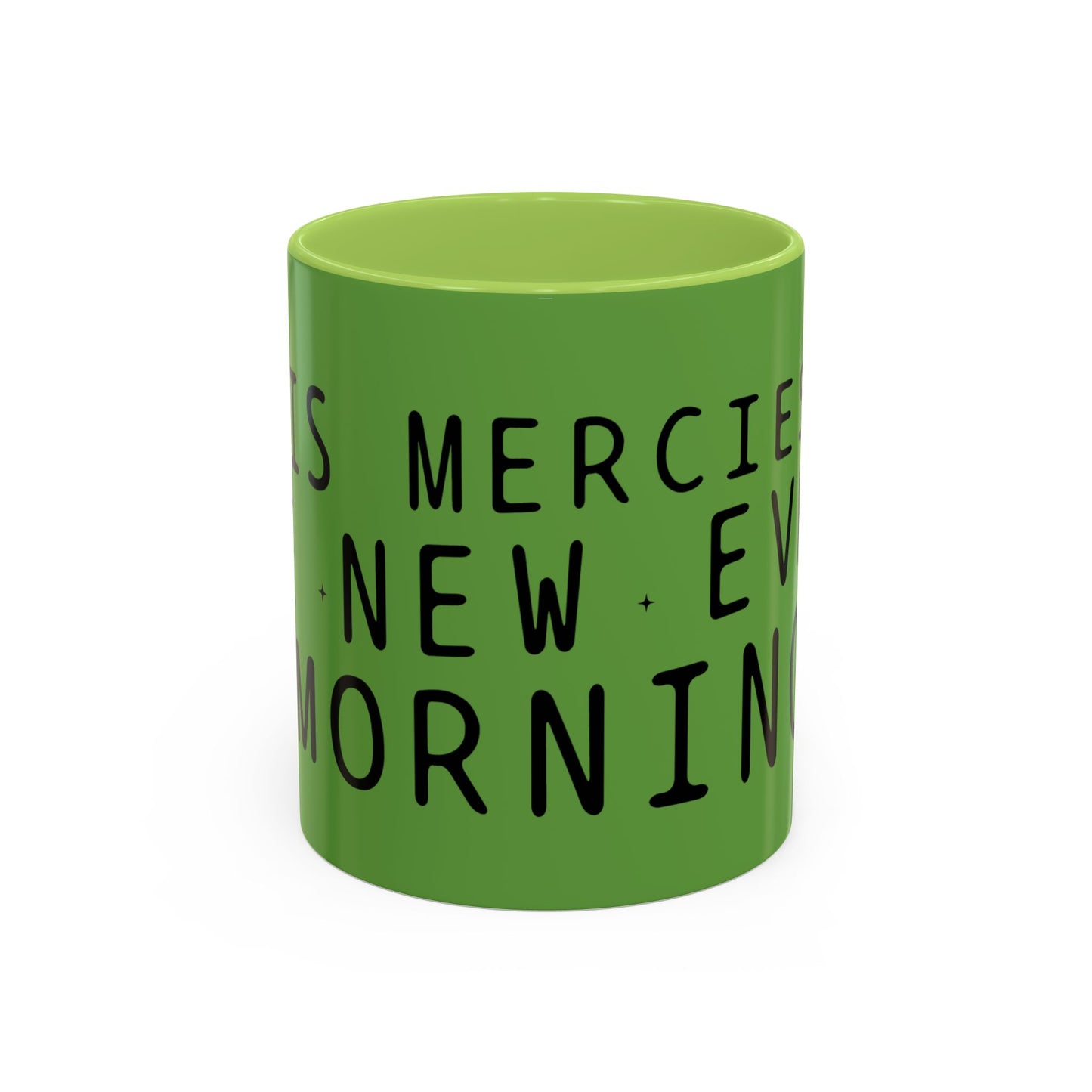 Green Accent Coffee Mug — "New Mercies Every Morning" Inspirational Tea & Coffee Cup